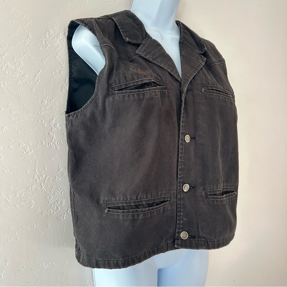 Wyoming Traders Vest Men Medium Brown Lined Canvas Western Ranch Rodeo Cowboy - Picture 4 of 11